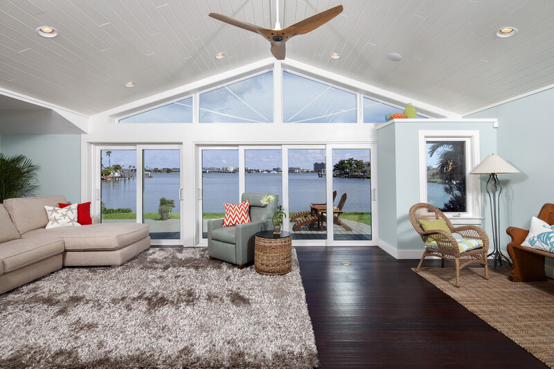Modern front entrance and impact door on Florida stucco home